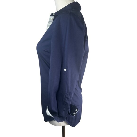 2/$30 ZARA Navy & White Small Button-Up Blouse With 3/4 Sleeves - Picture 9 of 15